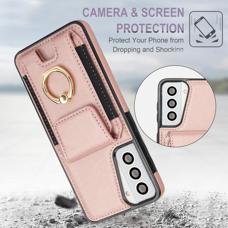 For Samsung Galaxy S21 5G Elastic Card Bag Ring Holder Phone Case(Rose Gold) For Samsung Galaxy S21 5G Elastic Card Bag Ring Holder Phone Case(Rose Gold)