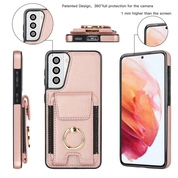 For Samsung Galaxy S21 5G Elastic Card Bag Ring Holder Phone Case(Rose Gold) For Samsung Galaxy S21 5G Elastic Card Bag Ring Holder Phone Case(Rose Gold)