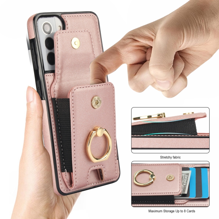 For Samsung Galaxy S21 5G Elastic Card Bag Ring Holder Phone Case(Rose Gold) For Samsung Galaxy S21 5G Elastic Card Bag Ring Holder Phone Case(Rose Gold)
