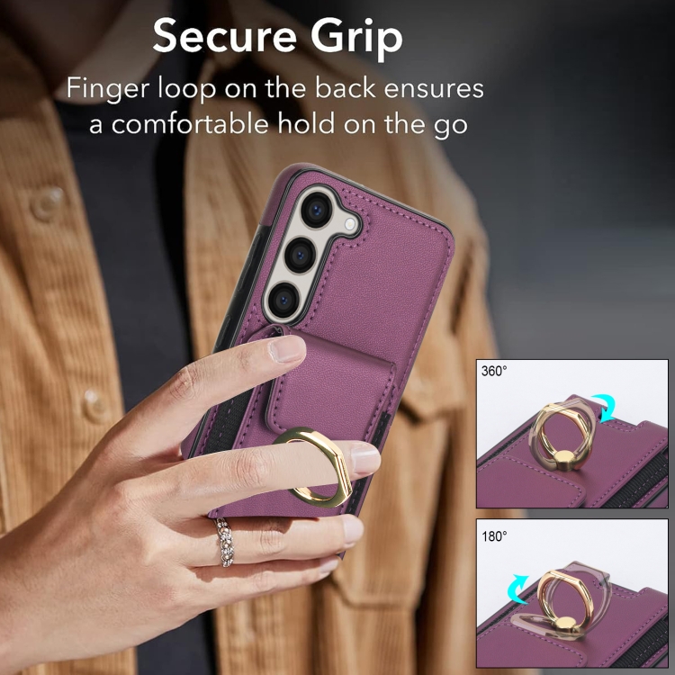 For Samsung Galaxy S23 5G Elastic Card Bag Ring Holder Phone Case(Purple) For Samsung Galaxy S23 5G Elastic Card Bag Ring Holder Phone Case(Purple)
