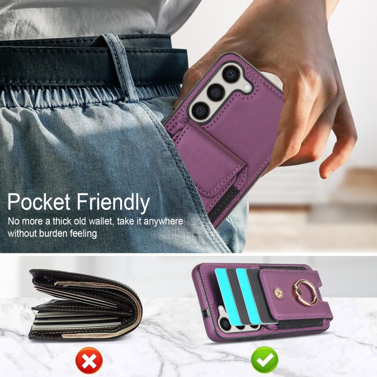 For Samsung Galaxy S23 5G Elastic Card Bag Ring Holder Phone Case(Purple) For Samsung Galaxy S23 5G Elastic Card Bag Ring Holder Phone Case(Purple)