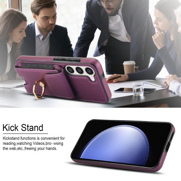 For Samsung Galaxy S23 5G Elastic Card Bag Ring Holder Phone Case(Purple) For Samsung Galaxy S23 5G Elastic Card Bag Ring Holder Phone Case(Purple)