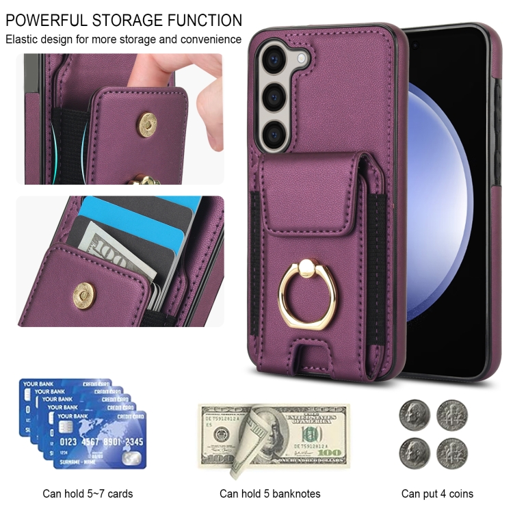 For Samsung Galaxy S23 5G Elastic Card Bag Ring Holder Phone Case(Purple) For Samsung Galaxy S23 5G Elastic Card Bag Ring Holder Phone Case(Purple)