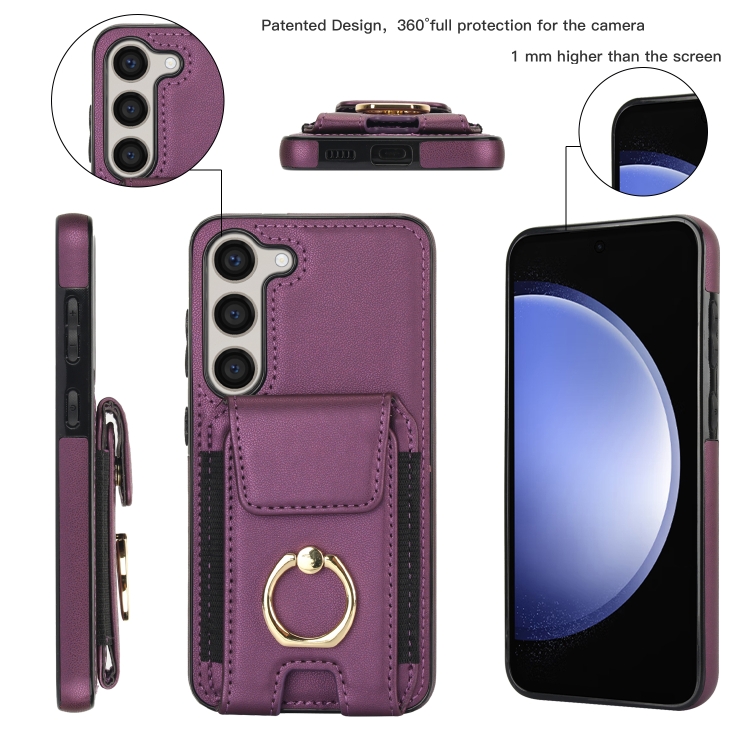 For Samsung Galaxy S23 5G Elastic Card Bag Ring Holder Phone Case(Purple) For Samsung Galaxy S23 5G Elastic Card Bag Ring Holder Phone Case(Purple)