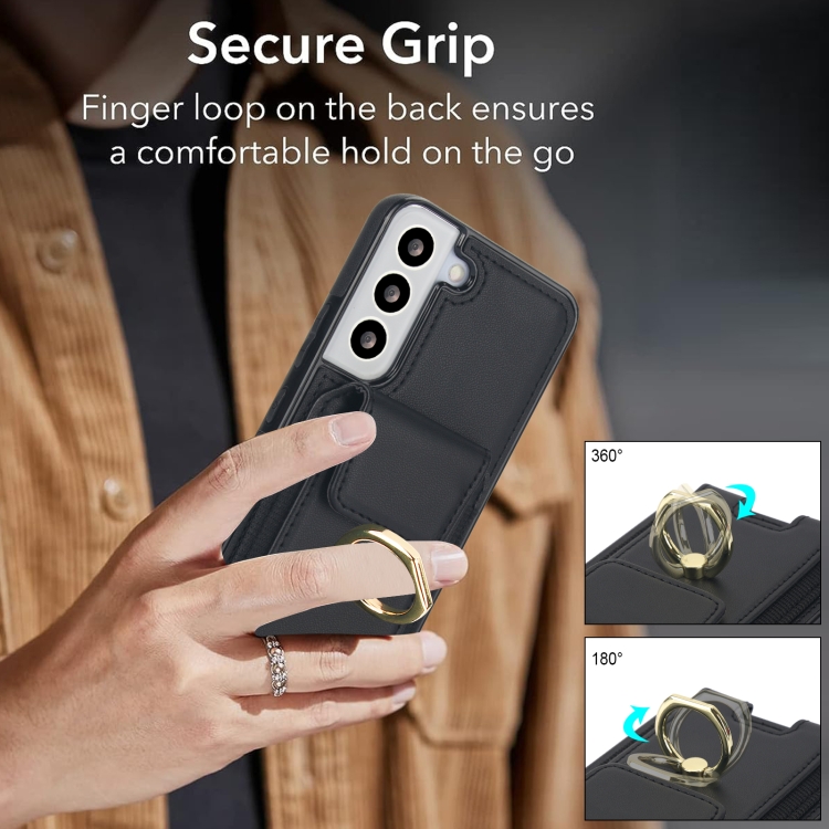 For Samsung Galaxy S22 5G Elastic Card Bag Ring Holder Phone Case(Black) For Samsung Galaxy S22 5G Elastic Card Bag Ring Holder Phone Case(Black)