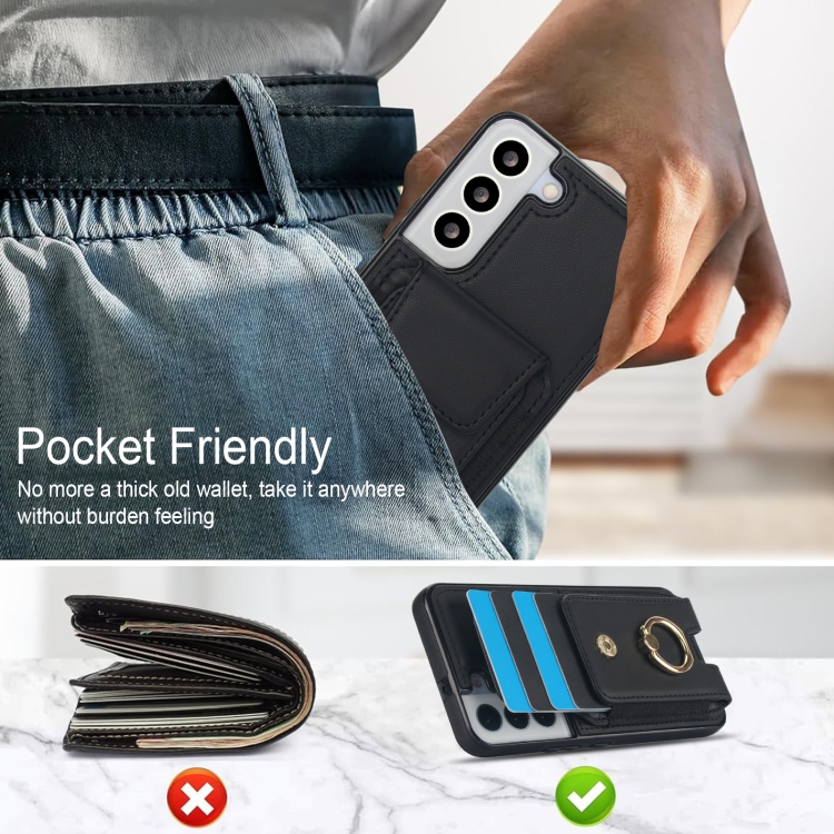 For Samsung Galaxy S22 5G Elastic Card Bag Ring Holder Phone Case(Black) For Samsung Galaxy S22 5G Elastic Card Bag Ring Holder Phone Case(Black)
