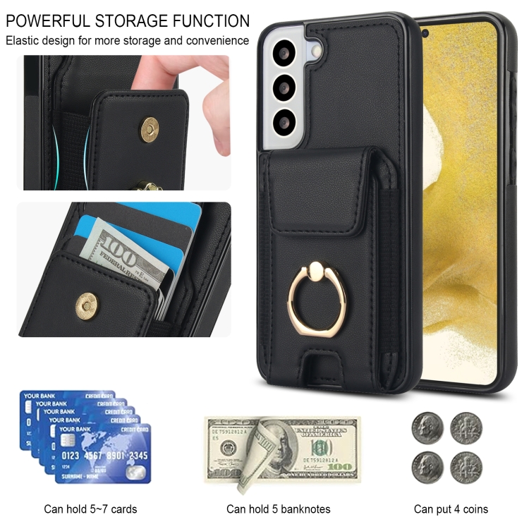 For Samsung Galaxy S22 5G Elastic Card Bag Ring Holder Phone Case(Black) For Samsung Galaxy S22 5G Elastic Card Bag Ring Holder Phone Case(Black)