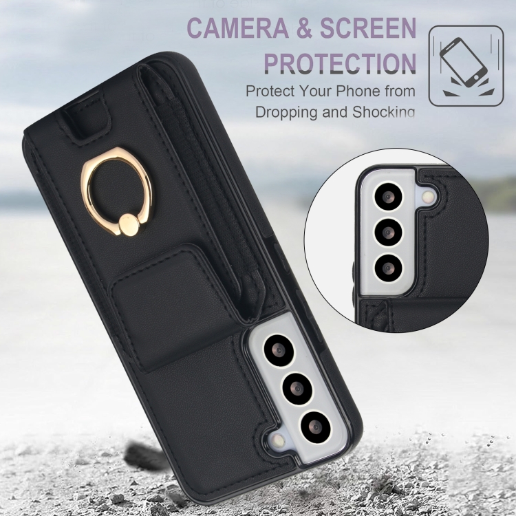 For Samsung Galaxy S22 5G Elastic Card Bag Ring Holder Phone Case(Black) For Samsung Galaxy S22 5G Elastic Card Bag Ring Holder Phone Case(Black)