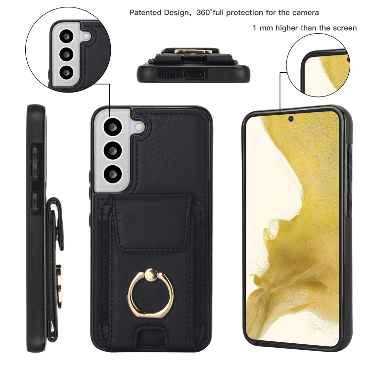 For Samsung Galaxy S22 5G Elastic Card Bag Ring Holder Phone Case(Black) For Samsung Galaxy S22 5G Elastic Card Bag Ring Holder Phone Case(Black)