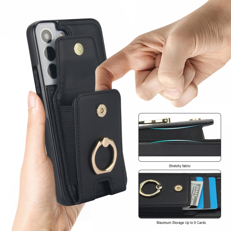 For Samsung Galaxy S22 5G Elastic Card Bag Ring Holder Phone Case(Black) For Samsung Galaxy S22 5G Elastic Card Bag Ring Holder Phone Case(Black)