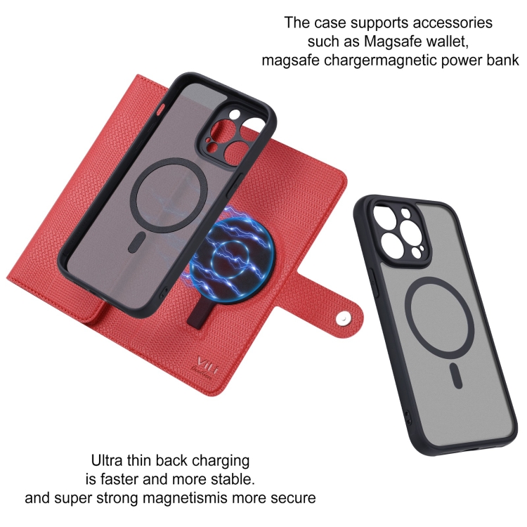 For iPhone 15 ViLi GHA Series Shockproof MagSafe RFID Leather Attraction Horizontal Flip Phone Case(Red)