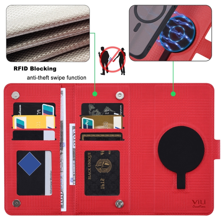 For iPhone 15 ViLi GHA Series Shockproof MagSafe RFID Leather Attraction Horizontal Flip Phone Case(Red)