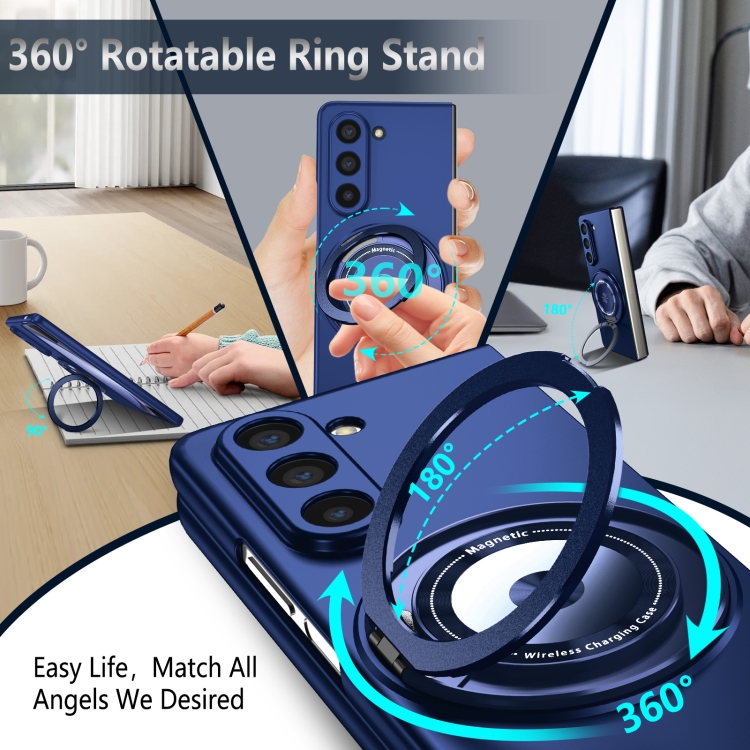 For Samsung Galaxy Z Fold5 5G 360 Degree Rotating Holder MagSafe PC Full Coverage Shockproof Phone Case(Blue) For Samsung Galaxy Z Fold5 5G 360 Degree Rotating Holder MagSafe PC Full Coverage Shockproof Phone Case(Blue)