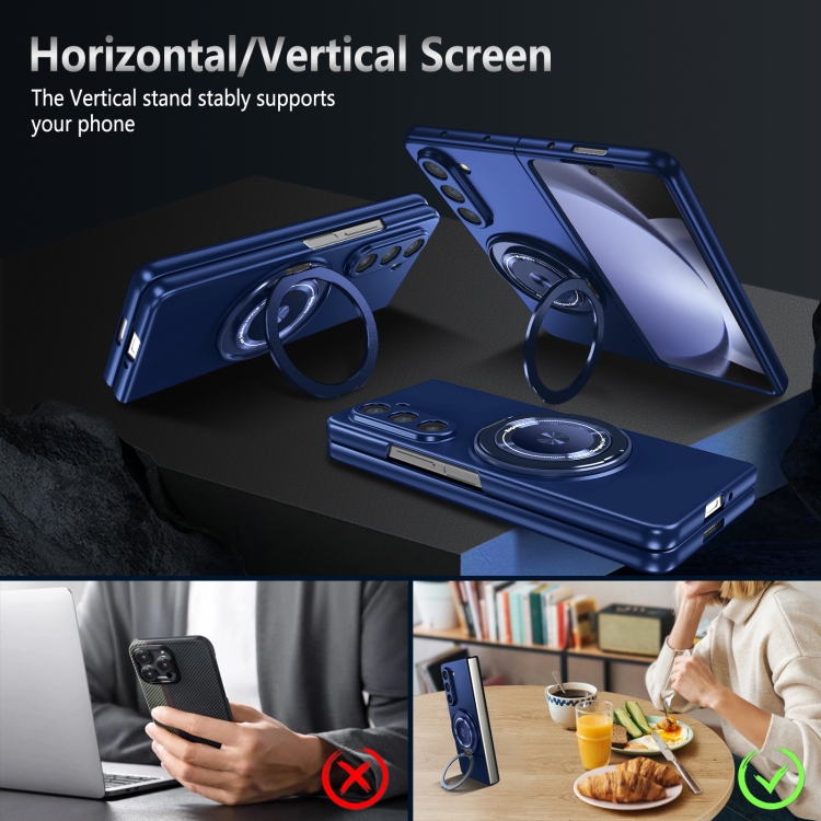 For Samsung Galaxy Z Fold5 5G 360 Degree Rotating Holder MagSafe PC Full Coverage Shockproof Phone Case(Blue) For Samsung Galaxy Z Fold5 5G 360 Degree Rotating Holder MagSafe PC Full Coverage Shockproof Phone Case(Blue)