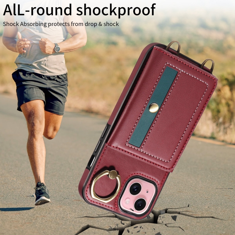 For iPhone 15 Plus Crossbodys Card Bag Ring Holder Leather Phone Case(Red) For iPhone 15 Plus Crossbodys Card Bag Ring Holder Leather Phone Case(Red)