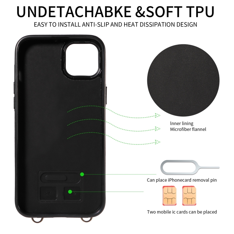 For iPhone 14 Plus Crossbodys Card Bag Ring Holder Leather Phone Case(Black) For iPhone 14 Plus Crossbodys Card Bag Ring Holder Leather Phone Case(Black)