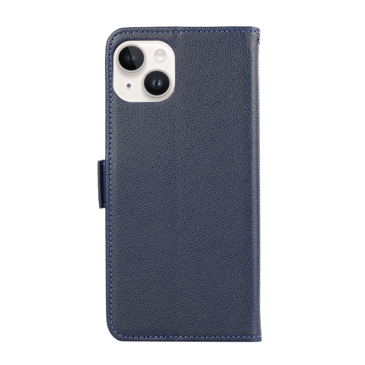 For iPhone 14 Plus ABEEL Side-Magnetic Litchi Pattern Leather RFID Phone Case(Blue) For iPhone 14 Plus ABEEL Side-Magnetic Litchi Pattern Leather RFID Phone Case(Blue)