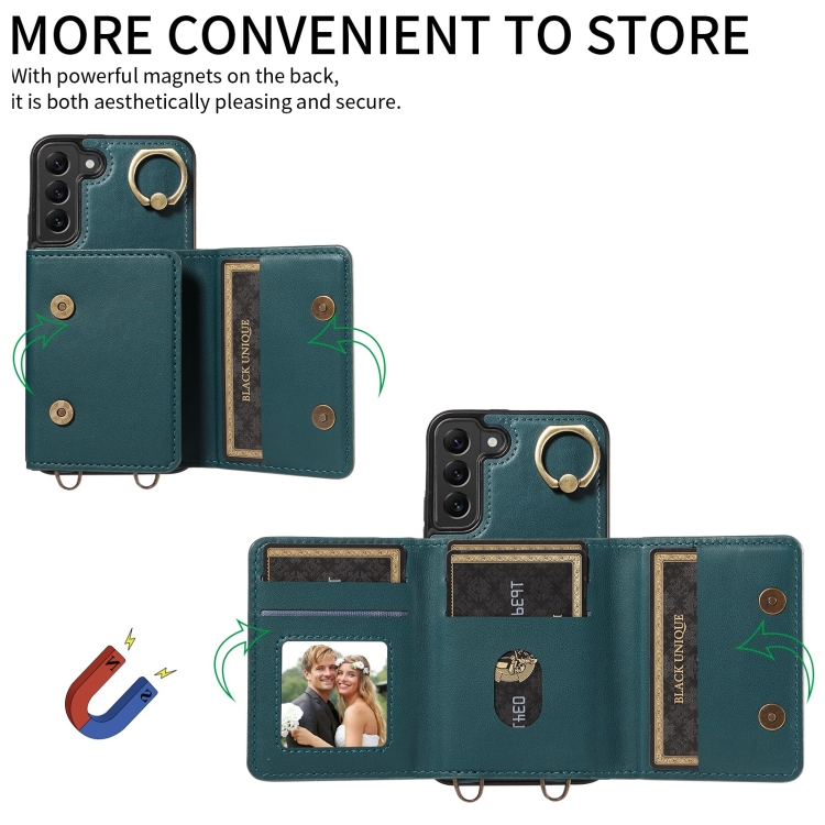 For Samsung Galaxy S22+ 5G Crossbodys Wallet Bag Ring Holder Leather Phone Case(Green) For Samsung Galaxy S22+ 5G Crossbodys Wallet Bag Ring Holder Leather Phone Case(Green)