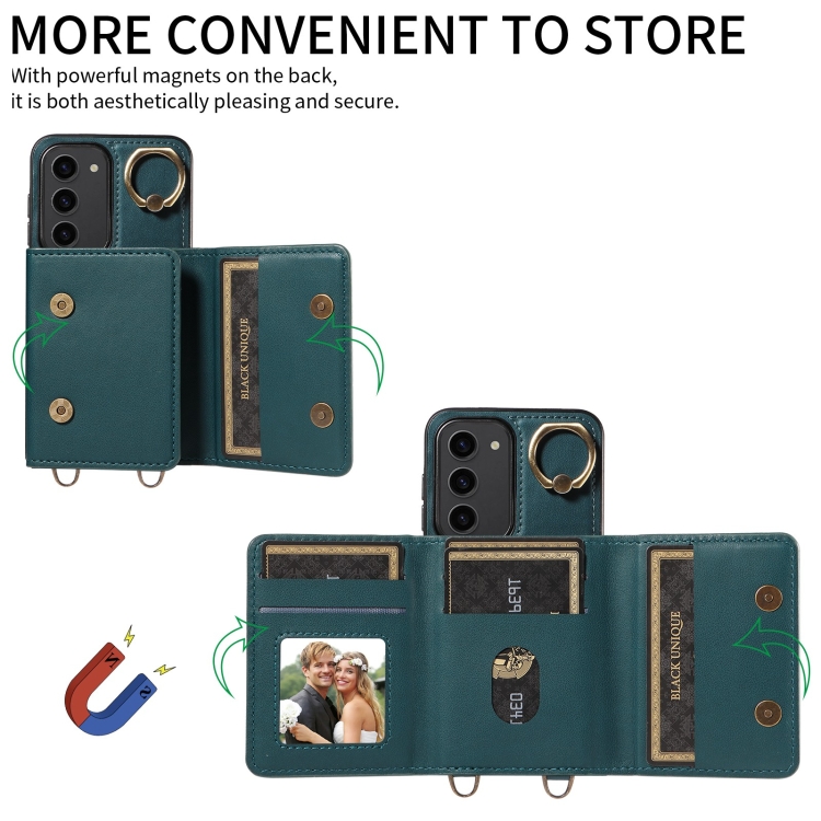 For Samsung Galaxy S23+ 5G Crossbodys Wallet Bag Ring Holder Leather Phone Case(Green) For Samsung Galaxy S23+ 5G Crossbodys Wallet Bag Ring Holder Leather Phone Case(Green)
