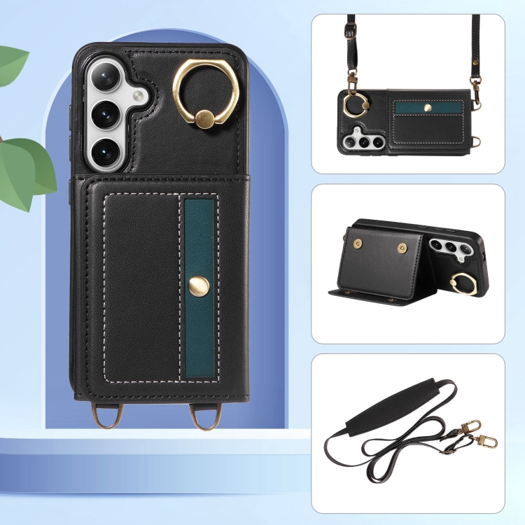 For Samsung Galaxy S24+ 5G Crossbodys Wallet Bag Ring Holder Leather Phone Case(Black)