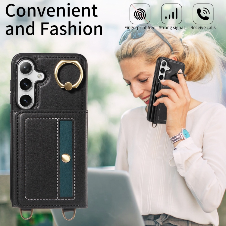 For Samsung Galaxy S24+ 5G Crossbodys Wallet Bag Ring Holder Leather Phone Case(Black)