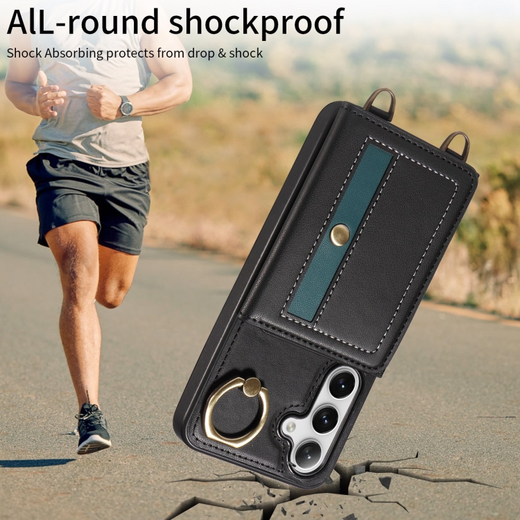 For Samsung Galaxy S24+ 5G Crossbodys Wallet Bag Ring Holder Leather Phone Case(Black)