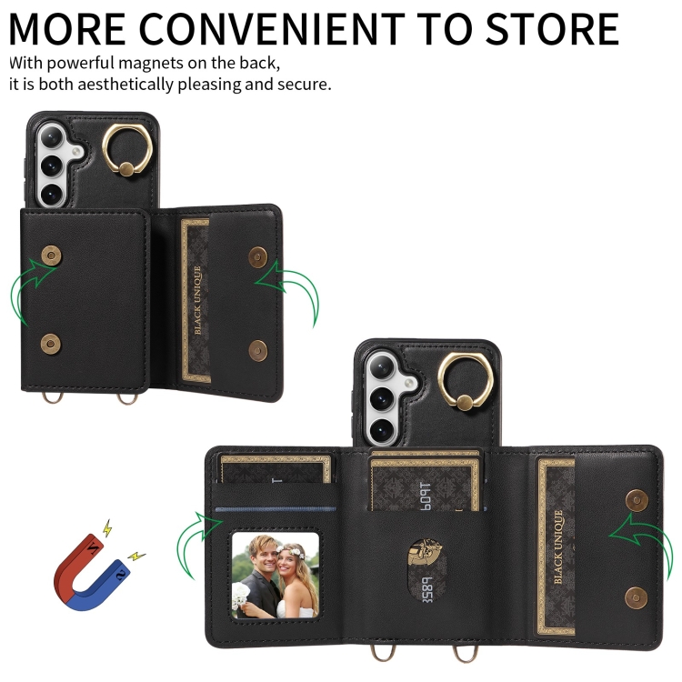 For Samsung Galaxy S24+ 5G Crossbodys Wallet Bag Ring Holder Leather Phone Case(Black)