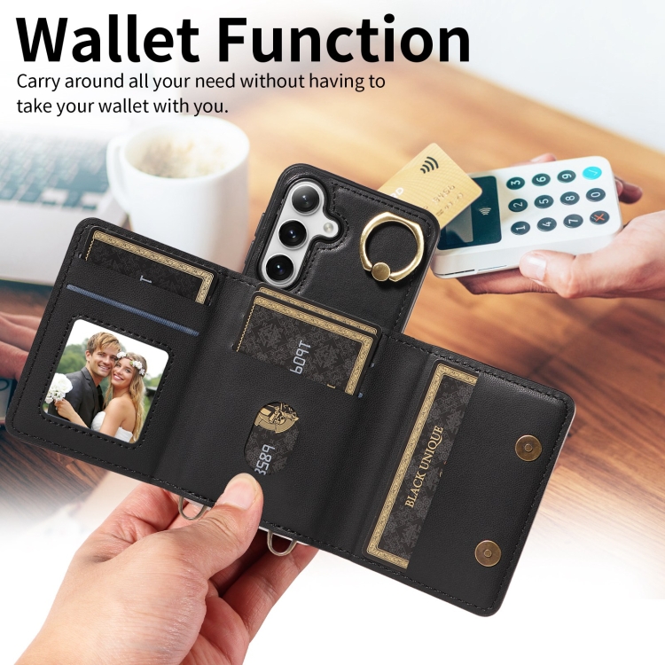 For Samsung Galaxy S24+ 5G Crossbodys Wallet Bag Ring Holder Leather Phone Case(Black)