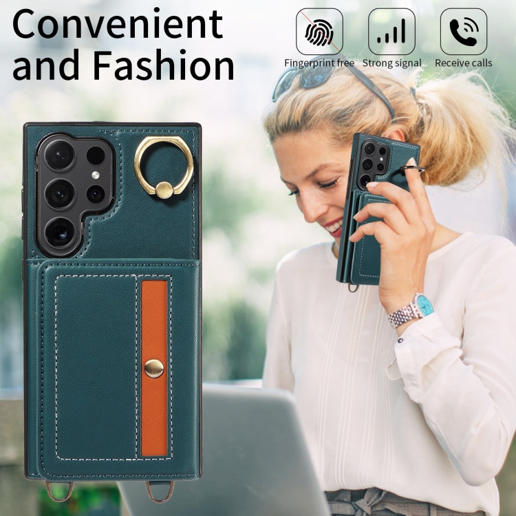 For Samsung Galaxy S24 Ultra 5G Crossbodys Wallet Bag Ring Holder Leather Phone Case(Green) For Samsung Galaxy S24 Ultra 5G Crossbodys Wallet Bag Ring Holder Leather Phone Case(Green)