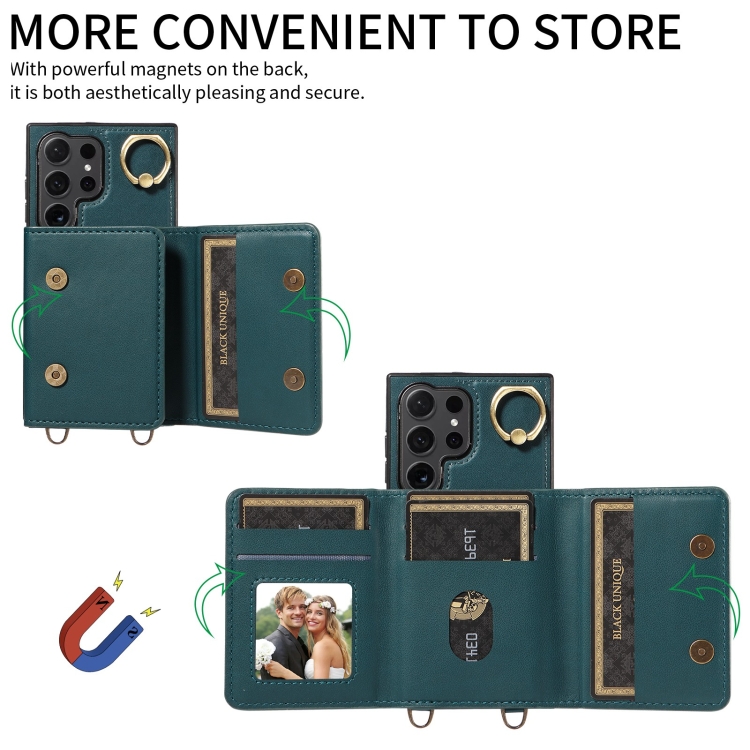 For Samsung Galaxy S24 Ultra 5G Crossbodys Wallet Bag Ring Holder Leather Phone Case(Green) For Samsung Galaxy S24 Ultra 5G Crossbodys Wallet Bag Ring Holder Leather Phone Case(Green)