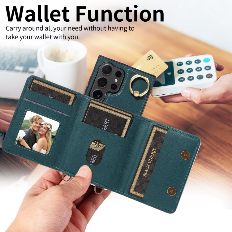 For Samsung Galaxy S24 Ultra 5G Crossbodys Wallet Bag Ring Holder Leather Phone Case(Green) For Samsung Galaxy S24 Ultra 5G Crossbodys Wallet Bag Ring Holder Leather Phone Case(Green)
