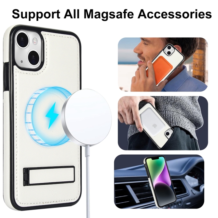 For iPhone 14 Plus Retro Leather Invisible Stand MagSafe Phone Case(White)