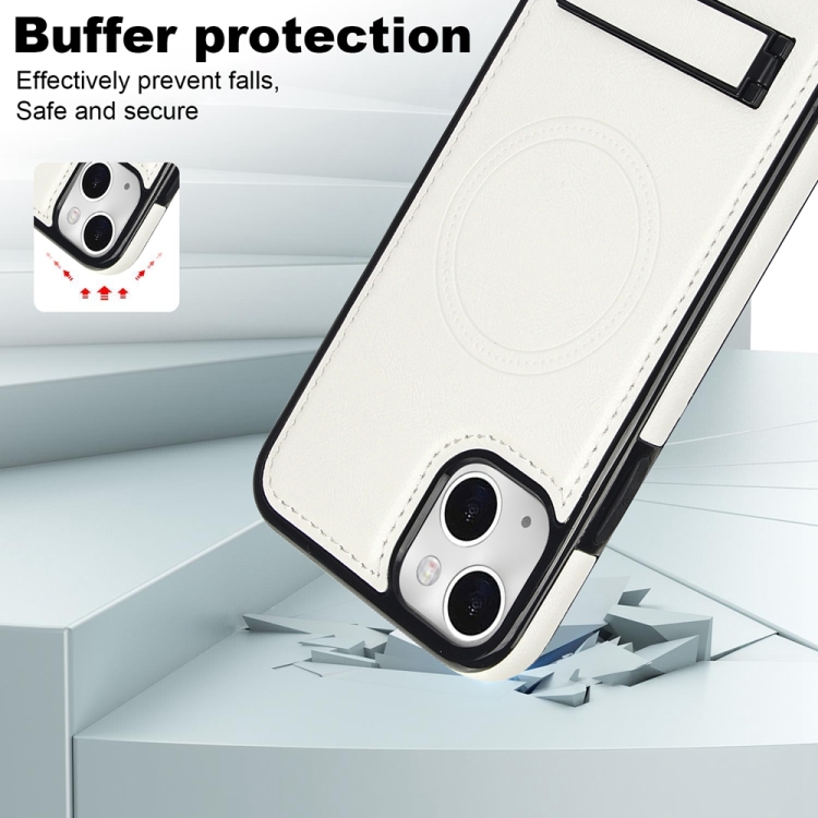 For iPhone 14 Plus Retro Leather Invisible Stand MagSafe Phone Case(White)