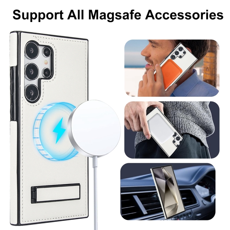 For Samsung Galaxy S24 Ultra 5G Retro Leather Invisible Stand MagSafe Phone Case(White) For Samsung Galaxy S24 Ultra 5G Retro Leather Invisible Stand MagSafe Phone Case(White)