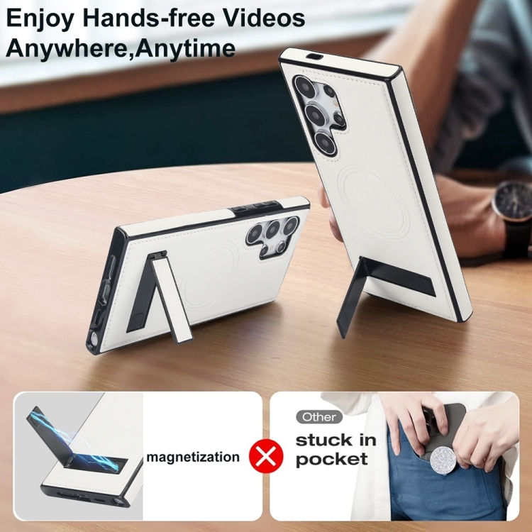 For Samsung Galaxy S24 Ultra 5G Retro Leather Invisible Stand MagSafe Phone Case(White) For Samsung Galaxy S24 Ultra 5G Retro Leather Invisible Stand MagSafe Phone Case(White)