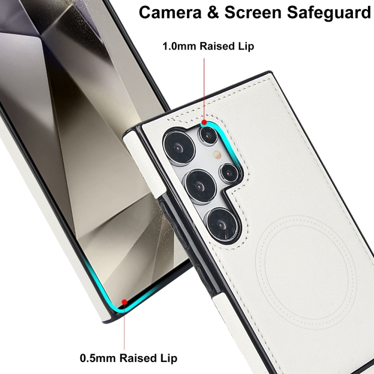 For Samsung Galaxy S24 Ultra 5G Retro Leather Invisible Stand MagSafe Phone Case(White) For Samsung Galaxy S24 Ultra 5G Retro Leather Invisible Stand MagSafe Phone Case(White)