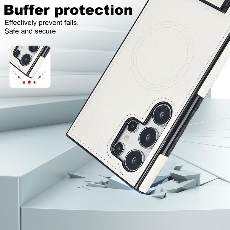 For Samsung Galaxy S24 Ultra 5G Retro Leather Invisible Stand MagSafe Phone Case(White) For Samsung Galaxy S24 Ultra 5G Retro Leather Invisible Stand MagSafe Phone Case(White)