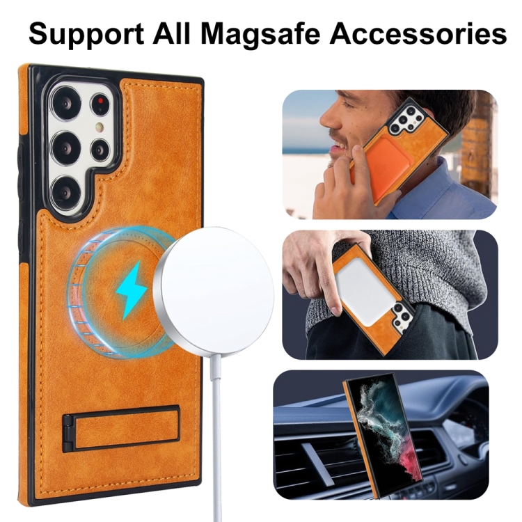 For Samsung Galaxy S22 Ultra 5G Retro Leather Invisible Stand MagSafe Phone Case(Yellow) For Samsung Galaxy S22 Ultra 5G Retro Leather Invisible Stand MagSafe Phone Case(Yellow)