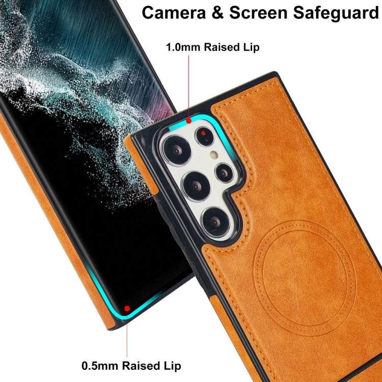 For Samsung Galaxy S22 Ultra 5G Retro Leather Invisible Stand MagSafe Phone Case(Yellow) For Samsung Galaxy S22 Ultra 5G Retro Leather Invisible Stand MagSafe Phone Case(Yellow)