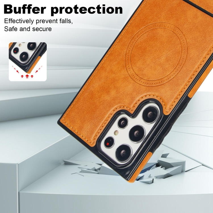 For Samsung Galaxy S22 Ultra 5G Retro Leather Invisible Stand MagSafe Phone Case(Yellow) For Samsung Galaxy S22 Ultra 5G Retro Leather Invisible Stand MagSafe Phone Case(Yellow)