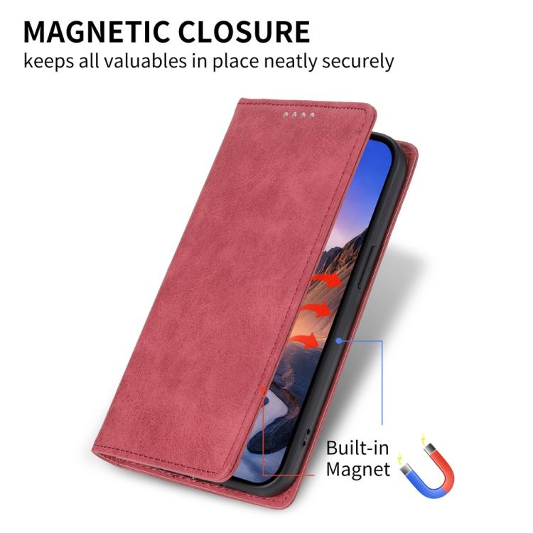 For Redmi Note 14 4G 163.25mm Global Business Solid Color Magnetic RFID Leather Phone Case(Red)