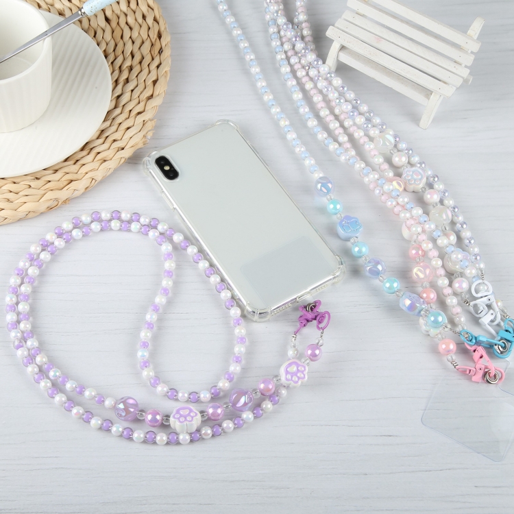 Two-color Beads Long Chain Crossbody Mobile Phone Lanyard(Blue White) Two-color Beads Long Chain Crossbody Mobile Phone Lanyard(Blue White)