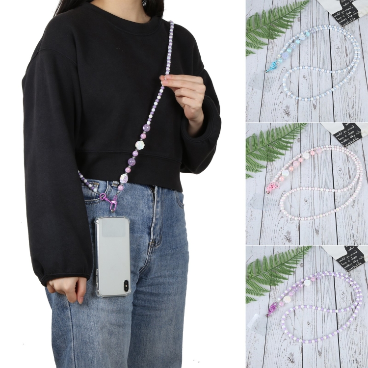 Two-color Beads Long Chain Crossbody Mobile Phone Lanyard(Blue White) Two-color Beads Long Chain Crossbody Mobile Phone Lanyard(Blue White)