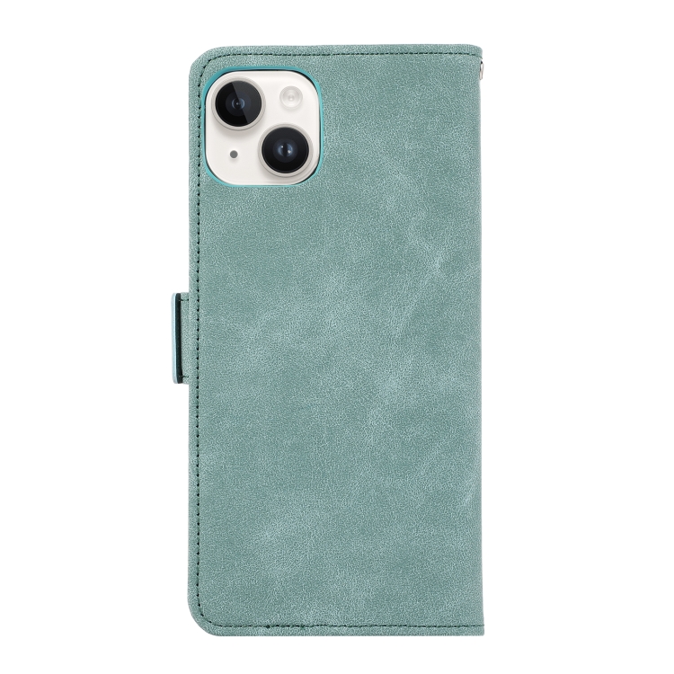 For iPhone 14 Plus ABEEL Frosted Magnetic RFID Leather Phone Case(Cyan) For iPhone 14 Plus ABEEL Frosted Magnetic RFID Leather Phone Case(Cyan)