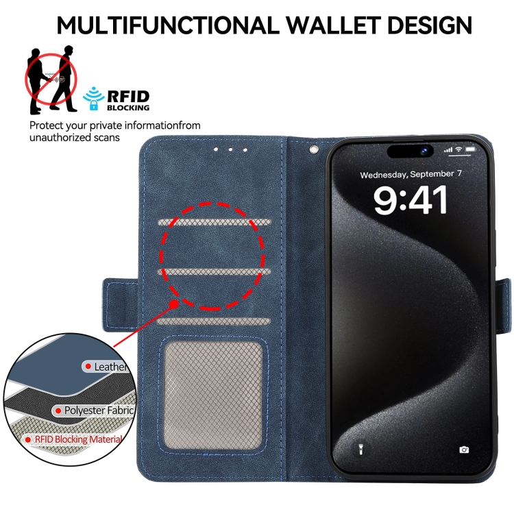 For iPhone 16 ABEEL Frosted Magnetic RFID Leather Phone Case(Blue) For iPhone 16 ABEEL Frosted Magnetic RFID Leather Phone Case(Blue)
