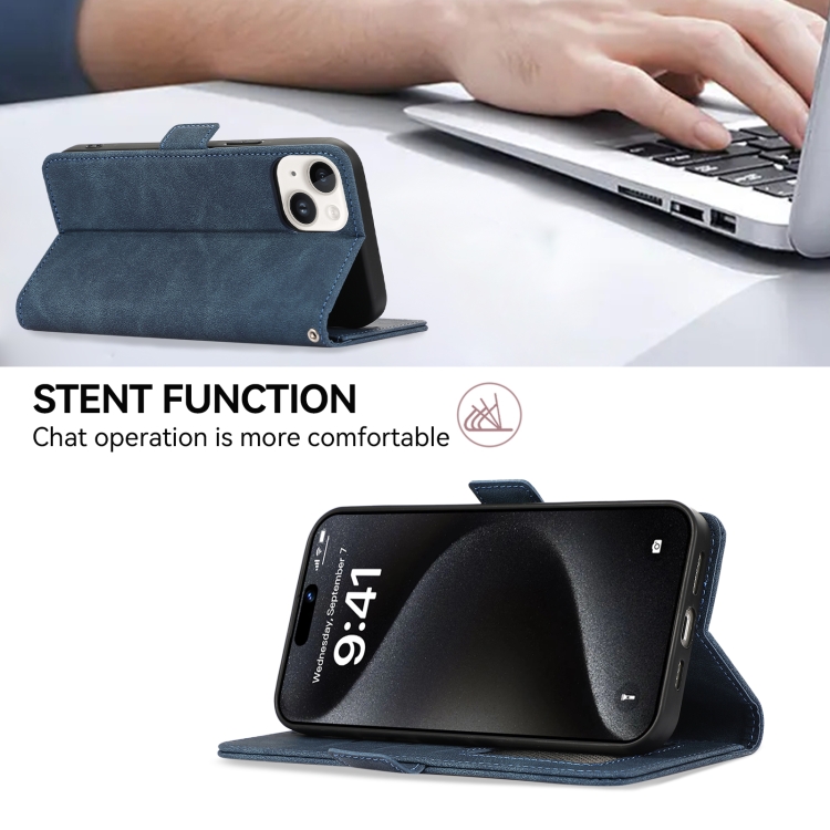 For iPhone 16 ABEEL Frosted Magnetic RFID Leather Phone Case(Blue) For iPhone 16 ABEEL Frosted Magnetic RFID Leather Phone Case(Blue)