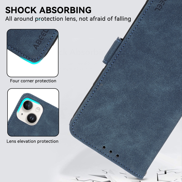 For iPhone 16 ABEEL Frosted Magnetic RFID Leather Phone Case(Blue) For iPhone 16 ABEEL Frosted Magnetic RFID Leather Phone Case(Blue)