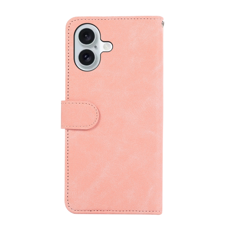 For iPhone 16 ABEEL Color Block Magnetic RFID Leather Phone Case(Pink-Cyan) For iPhone 16 ABEEL Color Block Magnetic RFID Leather Phone Case(Pink-Cyan)