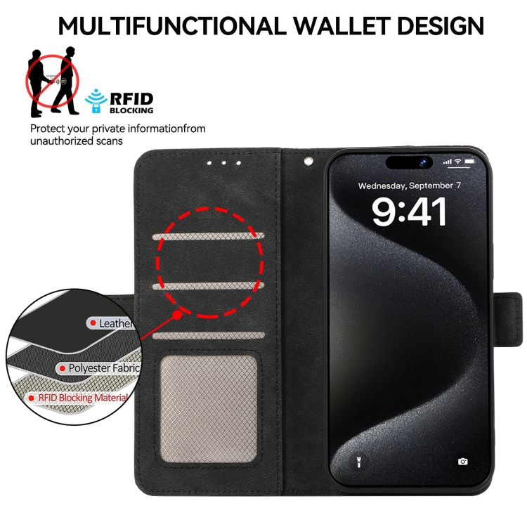 For Samsung Galaxy S23 Ultra 5G ABEEL Frosted Magnetic RFID Leather Phone Case(Black)