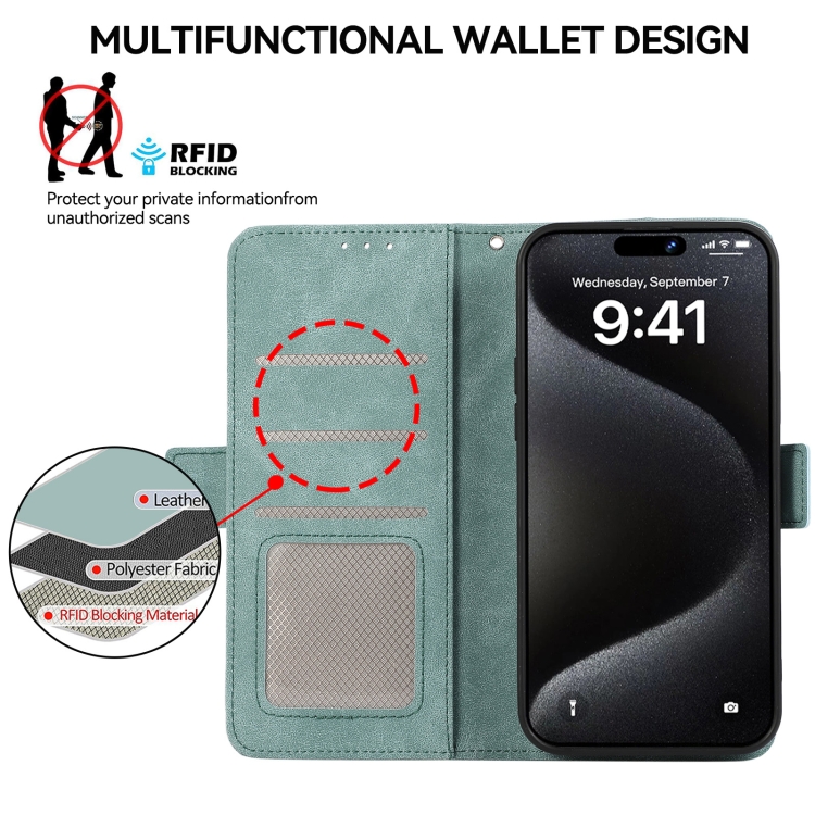 For Samsung Galaxy S24+ 5G ABEEL Frosted Magnetic RFID Leather Phone Case(Cyan)